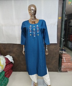 Kurti bordado a mano en seda, el más vendido, ropa tradicional para mujer, colección boutique 85092 azul - Product Image 3