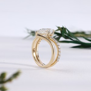 Anillo de compromiso de oro con diamante talla marquesa, diseño único de onda cruzada con pavé, conjunto de anillos de boda nupcial, joyería fina, regalo para mujer - Product Image 4