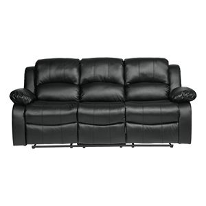 Solid Wood Plywood Frame Black Bonded Leather <b>Recliner</b> Comfortable Double Reclining Sofa for Living Room 1pc Furniture - Product Image 2