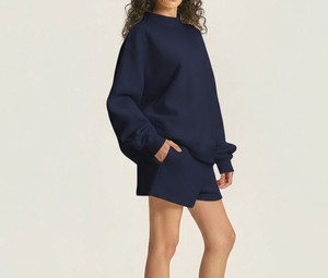 Conjunto de Sudadera con Capucha y Pantalones Cortos de Punto Sólido a la Moda para Mujer, Ropa Casual Transpirable de Secado Rápido, Conjunto de 2 Piezas - Product Image 6