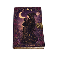 Grand carnet fait main en cuir véritable imprimé sorcellerie, Grimoire de la Lune, Livre de sorts, 400 pages, 8x6 pouces