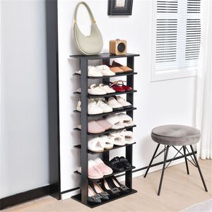 Scarpiera a 7 livelli a doppia fila salvaspazio in MDF, scaffale stretto con ripiani regolabili, anti-ribaltamento, per ingresso o armadio, nero - Product Image 6
