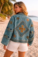 Veste Bohème en Velours Turquoise Suzani pour Femme, Broderie Florale Artisanale Indienne, pour un Style Quotidien Sublimé