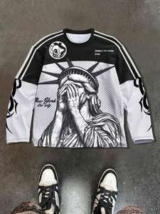 Maillot personnalisé surdimensionné en maille avec sublimation graphique, manches longues, streetwear unisexe, fournisseur en gros aux États-Unis - Product Image 2