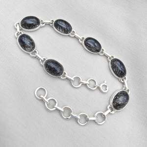 Black Rutile Quartz 925 Sterling Silver Gold Plated Charm Adjustable Natural Gemstone <b>Bracelet</b> for Women Luxury Gift - Product Image 3
