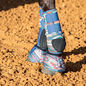 Protège-pattes de cheval personnalisés en PVC à motif sud-ouest unique, style sportif, avec fermeture auto-agrippante bleue - Product Image 3