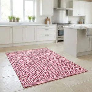 Tapis moderne à motif géométrique, tissage plat, rectangulaire, fait main, rembourré, lavable, antidérapant, avec envers en latex, en coton, à poils moyens, pour la maison - Product Image 2