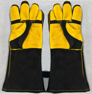 Leather Safety Gloves Full Finger Black Yellow <b>Outdoor</b> Work Non Slip <b>Hook</b> And Loop Closure Unisex All Seasons - Product Image 2
