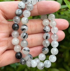 Chakralume Natural Black Rutilated Quartz Ball-Shaped <b>Beaded</b> <b>Bracelet</b> for Healing Reiki Energy Gift Jewelry 8mm - Product Image 3