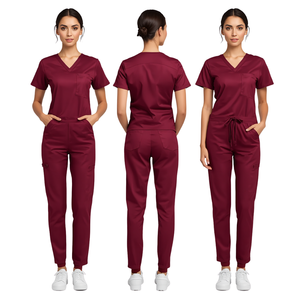 Ensemble de tenue médicale extensible de qualité supérieure pour femmes, couleur rouge vin, uniforme de soins de santé confortable, vêtements de travail professionnels - Product Image 2
