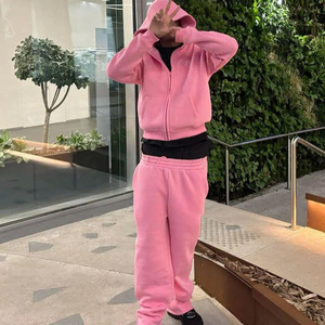 2026 Unisex 500Gsm Loosing Fleece Sweatsuits Custom Logo Boxy Hooded Tracksuit 100% Cotton <b>Lined</b> Winter Solid Print <b>Pants</b> Sets - Product Image 3