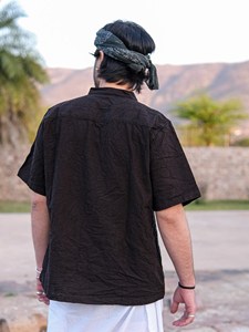 <b>Men</b> Black Khadi Cotton <b>Short</b>-Sleeved <b>Kurta</b> Shirt Handcrafted From Premium Breathable and Eco-Friendly Pure Cotton Fabric - Product Image 2