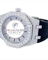 Pragalbh Jewels Vollständig mit Diamanten besetzte Luxusuhr Quarzwerk Silikonarmband Miami Cuban Link Moissanit Silber Herrenuhr