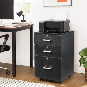 FCH Three Drawers Wooden Filing Cabinet with Black Wood Grain Density Board Elegant Office Organization Solution - Product Image 2