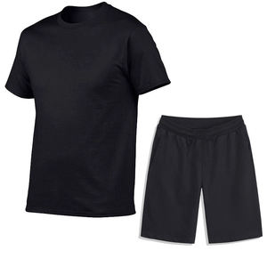 Men Casual Solid Color T-Shirt and Drawstring Shorts Set Summer Knitted Outfit Red - Product Image 4