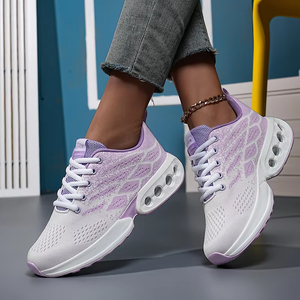Baskets blanches respirantes à lacets pour femmes, motif écossais, style sportif, mode formelle, noir/violet, vente en gros, été/printemps - Product Image 5