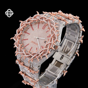 Montre de luxe pour homme en acier inoxydable à quartz, avec diamants Moissanite, style Hip Hop, bracelet en verre de 20 mm, bicolore or rose et argent - Product Image 2