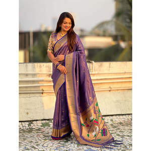 Sari en tissu violet Paithani Zari tissé, vêtements indiens et pakistanais - Product Image 6