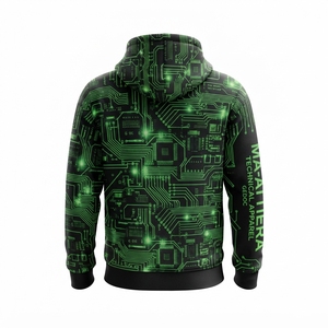 <b>Mens</b> <b>Black</b> Green Circuit Print Pullover Hoodie With Kangaroo Pocket Custom Streetwear <b>Sweatshirt</b> - Product Image 4