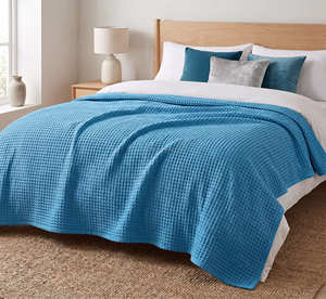 Cotton Waffle Knit Bed <b>Blanket</b> Solid Red Rectangular Minimalist Style All Season Use Washable Eco Friendly Cotton <b>Blanket</b> - Product Image 3