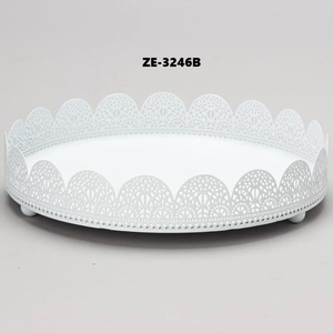 Round Metal Cake Platter ZE-3246B White Decorative Serving Tray Handmade Non-Toxic Hand Wash Only Zahid Exports - Product Image 1