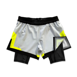 <b>Mens</b> Gray <b>Black</b> Yellow Color Blocked Athletic <b>Shorts</b> Moisture Wicking Spandex Nylon Lightweight Training Sports <b>Shorts</b> for MMA - Product Image 5
