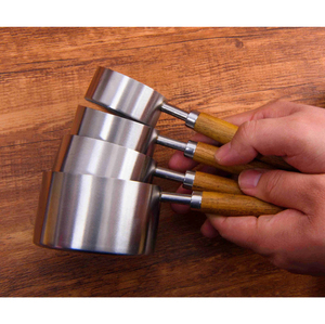 Silver Color Stainless Steel Measuring Cups And Set For Measuring Oil <b>Kitchen</b> <b>Tools</b> & <b>Gadgets</b> Handcrafted Set With Wooden Handle - Product Image 5