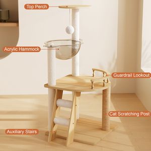 41.3\" Modern Wood <b>Cat</b> Tower Indoor <b>Cat</b> <b>Tree</b> with Sisal <b>Scratching</b> Posts and Top Perch Convenient Carton Packing - Product Image 6
