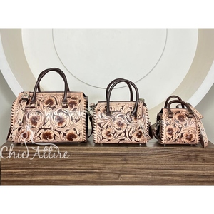 Limited Edition Wholesale Floral Tooled Leather Speedy Duffel Bag Cowgirl Purse Genuine Leather Vintage Women Travel Handbag - Product Image 1