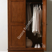 Lemari Pakaian 2 Pintu Kayu Solid Premium, Laci Bawah Luas, Hemat Ruang, Finishing Kayu Oak Klasik, Lemari Kamar Tidur, Ruang Kerja, Ruang Tamu