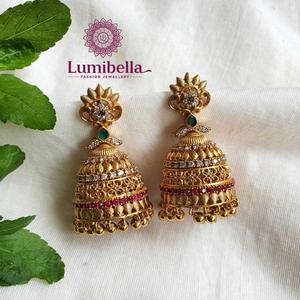 24K Gold Plated Pearl and Diamond Hoop Jhumki Earrings for Wedding and Party - Product Image 1
