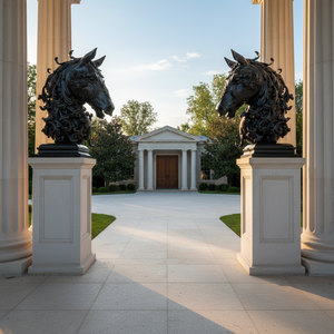 Portones de hierro forjado premium con capiteles de cabeza de caballo para postes de hormigón, decorativos, forjados a mano, resistentes a la intemperie, para entrada. - Product Image 4