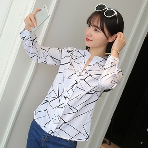 Wholesale Autumn Women's Casual Striped Long Sleeve Loose Fit 100% Cotton Simple <b>White</b> <b>Top</b> Pullover Shirt - Product Image 6