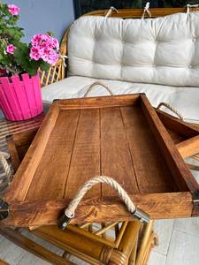 Handmade Wood Serving <b>Tray</b> with Handles: Rustic Wooden Decor Serving <b>Tray</b> to <b>Dinner</b> Plate Daily Decoration Items - Product Image 3