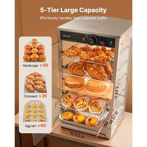800W Commercial LED Light Food Display Warmer 5-Tier <b>Stainless</b> <b>Steel</b> Frame Adjustable <b>Shelf</b> 60L Warming Holding Equipment - Product Image 5