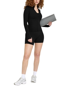Chaqueta de yoga ligera y transpirable de secado rápido para mujer, con cremallera completa, top corto, orificios para los pulgares, cuello alto, ajuste ceñido, para correr, gimnasio y entrenamiento. - Product Image 3