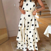Robe longue élégante noire à pois pour femme, col halter, sans manches, à volants étagés, taille haute, pour soirée formelle