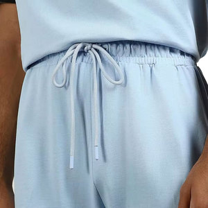 Ensemble T-shirt et short en toile respirante pour homme, dernière mode, avec logo sur le devant, couleur unie, 100% coton - Product Image 6