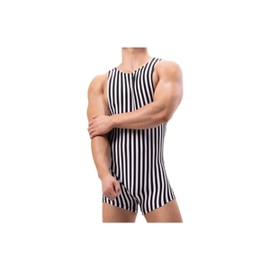 Débardeur de compression sans manches pour homme, rayé noir et blanc, col rond, coupe sport décontractée, en Spandex et Polyester respirant - Product Image 5