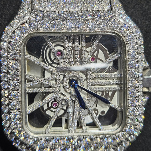 SARVA Rectangle Analog Iced Moissanite <b>Automatic</b> <b>Skeleton</b> <b>Watch</b> 41mm Sapphire Crystal Stainless Steel Luxury Hip Hop Mechanical - Product Image 5