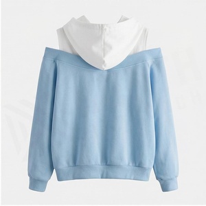 เสื้อฮู้ดดี้โอเวอร์ไซส์สีน้ำเงิน ดีไซน์เว้าด้านหน้า พร้อมโลโก้  แบบยูนิเซ็กส์  ลำลอง  ถักจากผ้าฝ้าย  ใส่ได้ในฤดูใบไม้ร่วง - Product Image 2