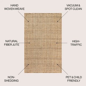 Tapis rectangulaire en jute fait main, tissage plat, couleur unie, style farmhouse, pour salon, nettoyage facile, poils fins - Product Image 6