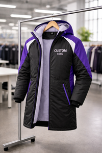 Professional Swim Parka <b>Jacket</b> Black Purple Waterproof Windproof <b>Long</b> Hooded Coat with Warm Fleece Inner Custom Logo Available - Product Image 6