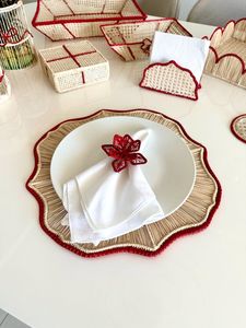 Designer Handcrafted Iraca Palm <b>Christmas</b> <b>Table</b> <b>Mat</b> Elegant Woven Straw Crimson Charger Eco Friendly Holiday Dinner Decoration - Product Image 3