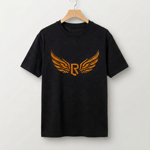 Camiseta de Hombre Negra con Logotipo de Alas en Relieve, Manga Corta, Cuello Redondo, Corte Regular, Informal, de Algodón Jersey - Product Image 6