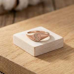 Trendy Solid Gold <b>Initial</b> Monogram Lab Diamond Certified <b>Ring</b> Women Men Wedding Party Birthday Gift Classic Fine Jewelry - Product Image 3