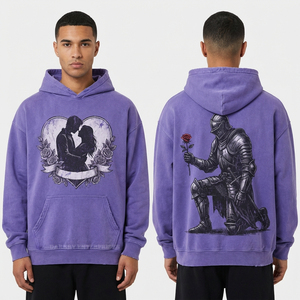 Sudadera con capucha de felpa gruesa para hombre, negra con lavado ácido, diseño de corazón anatómico y estampado gráfico personalizado 'Love Is Pain', estilo streetwear, de fábrica - Product Image 2