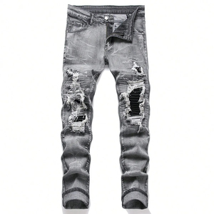กางเกงยีนส์ทรงสกินนี่ขาดๆ เซอร์ๆ สไตล์ New Jeans สำหรับผู้ชาย กางเกงยีนส์เดนิมทรงเข้ารูปยืดได้ แต่งดีเทลขาดๆ สำหรับผู้ชาย - Product Image 2