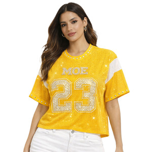 Jersey de Fútbol Americano Personalizado con Pedrería Premium para Mujer, Ropa Urbana de Malla, Logotipo Personalizado, Proveedor OEM al por Mayor - Product Image 2