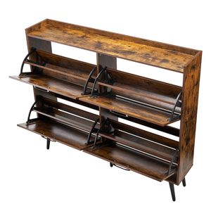 Scarpiera Moderna Stile Fattoria a 4 Cassetti con Dispositivo Anti-Ribaltamento, Gambe in Legno Autoportanti, Cassetti a Ribalta per la Conservazione delle Scarpe - Product Image 1
